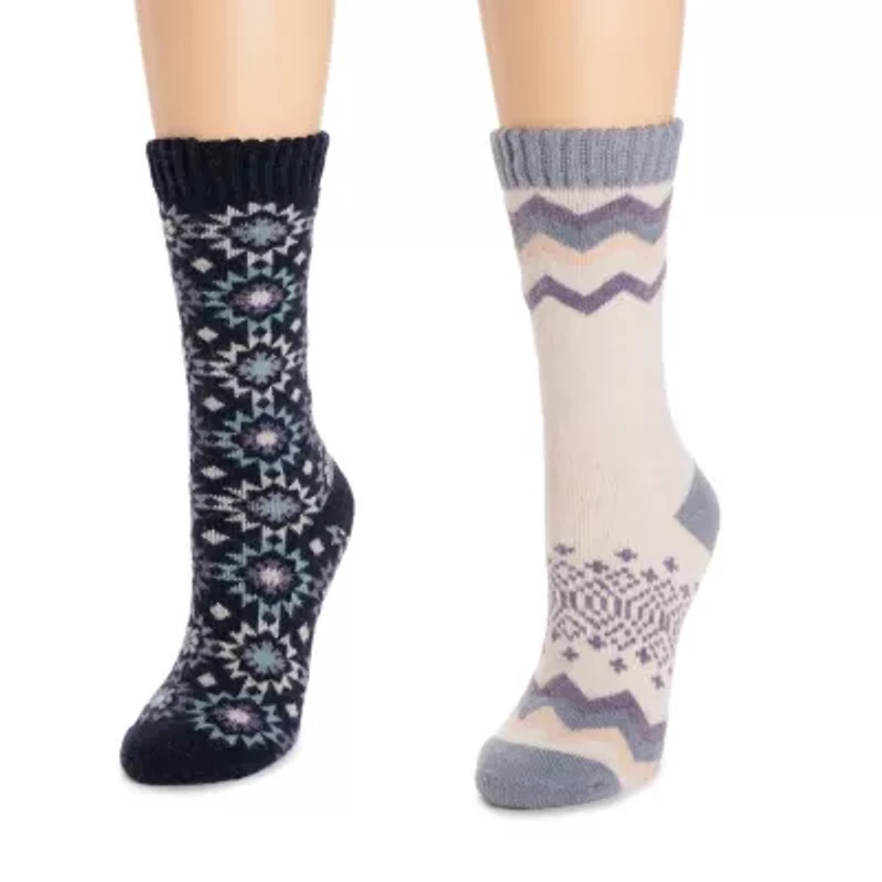 Muk Luks Womens 2 Pair Crew Socks