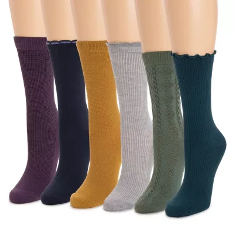Muk Luks Womens 6 Pair Crew Socks