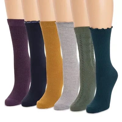 Muk Luks Womens 6 Pair Crew Socks