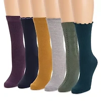 Muk Luks Womens 6 Pair Crew Socks