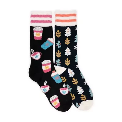 Muk Luks Womens 2 Pair Crew Socks