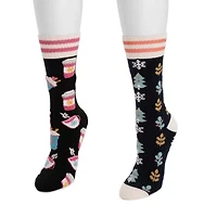 Muk Luks Womens 2 Pair Crew Socks