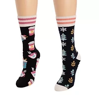 Muk Luks Womens 2 Pair Crew Socks