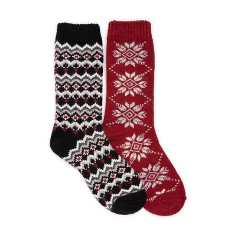 Muk Luks Womens 2 Pair Crew Socks