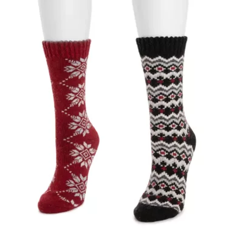 Muk Luks Womens 2 Pair Crew Socks