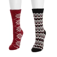 Muk Luks Womens 2 Pair Crew Socks
