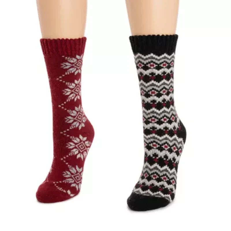 Muk Luks Womens 2 Pair Crew Socks