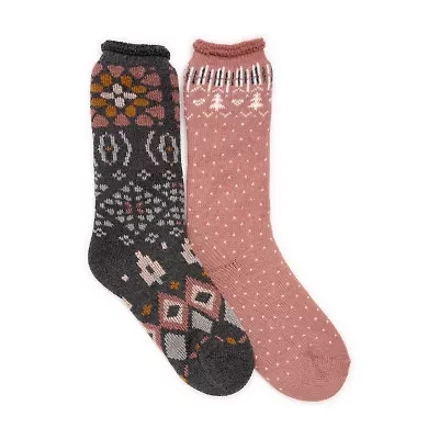 Muk Luks Womens 2 Pair Crew Socks