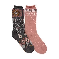 Muk Luks Womens 2 Pair Crew Socks