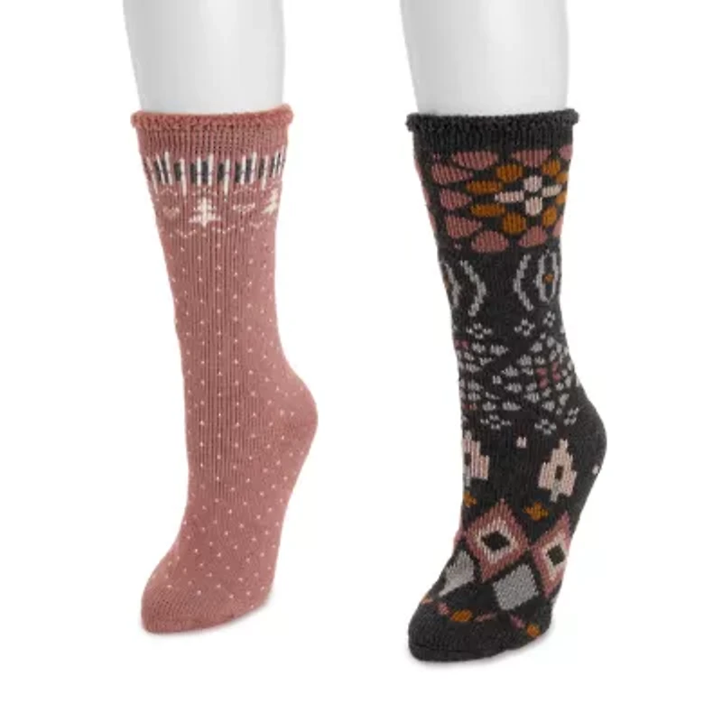Muk Luks Womens 2 Pair Crew Socks