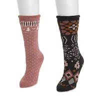Muk Luks Womens 2 Pair Crew Socks