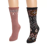 Muk Luks Womens 2 Pair Crew Socks