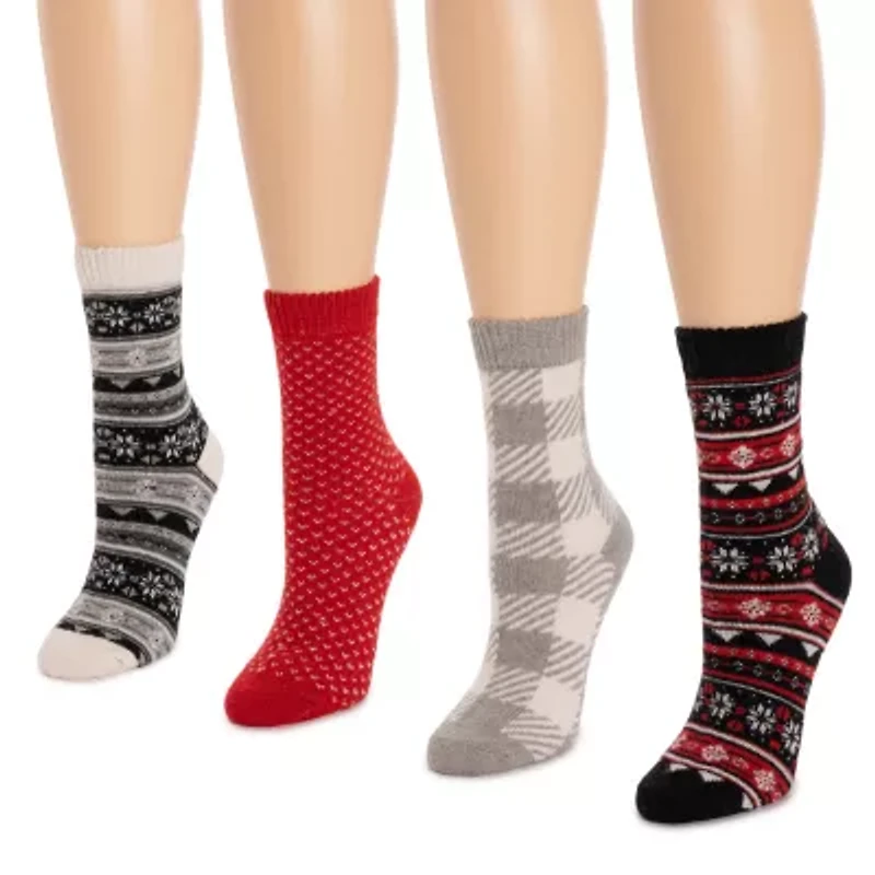 Muk Luks Womens 4 Pair Crew Socks