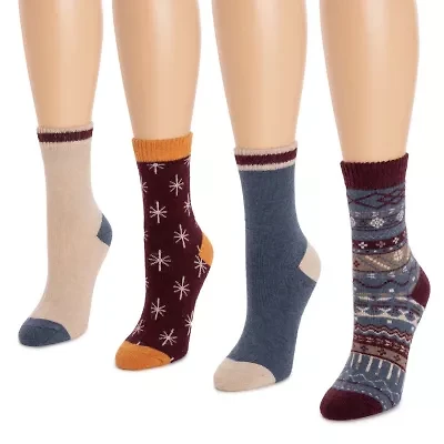 Muk Luks Womens 4 Pair Crew Socks