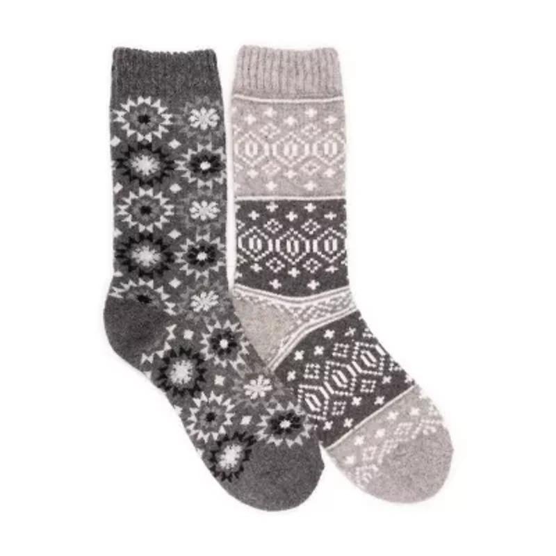 Muk Luks Womens 2 Pair Crew Socks
