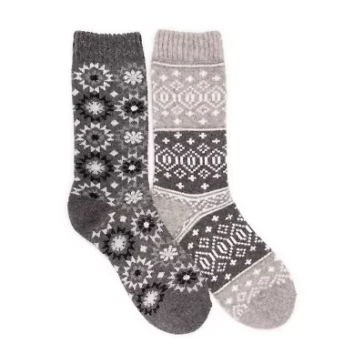 Muk Luks Womens 2 Pair Crew Socks