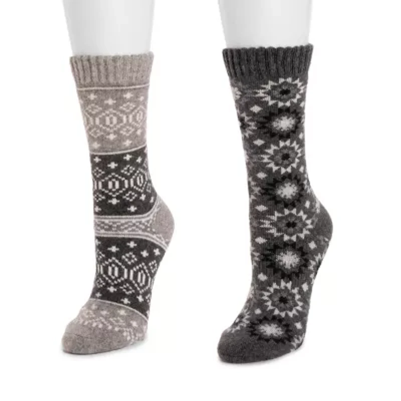 Muk Luks Womens 2 Pair Crew Socks