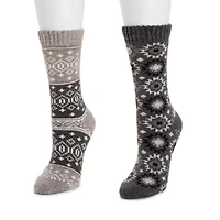 Muk Luks Womens 2 Pair Crew Socks