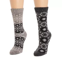 Muk Luks Womens 2 Pair Crew Socks