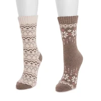 Muk Luks Womens 2 Pair Crew Socks