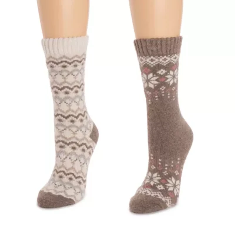Muk Luks Womens 2 Pair Crew Socks
