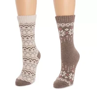 Muk Luks Womens 2 Pair Crew Socks