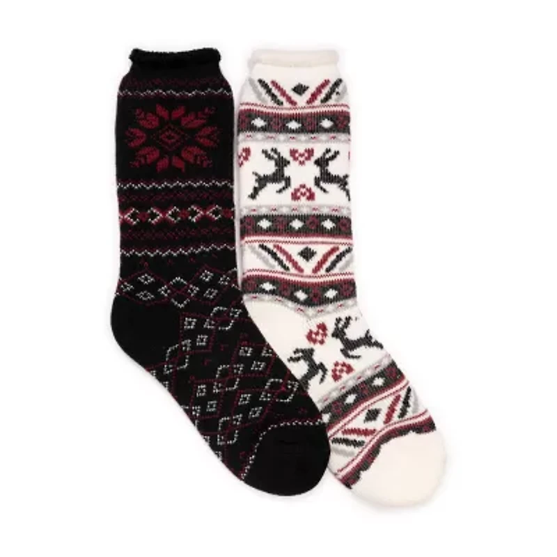 Muk Luks Womens 2 Pair Crew Socks