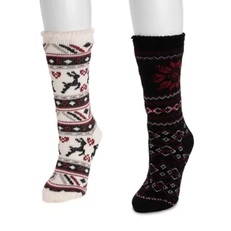 Muk Luks Womens 2 Pair Crew Socks