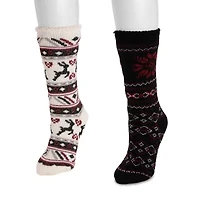 Muk Luks Womens 2 Pair Crew Socks