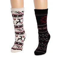 Muk Luks Womens 2 Pair Crew Socks