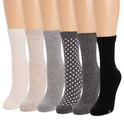 Muk Luks Womens 6 Pair Crew Socks