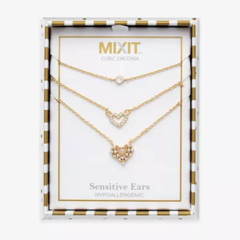 Mixit Womens Cubic Zirconia Hypoallergenic 3-pc. Necklace Set