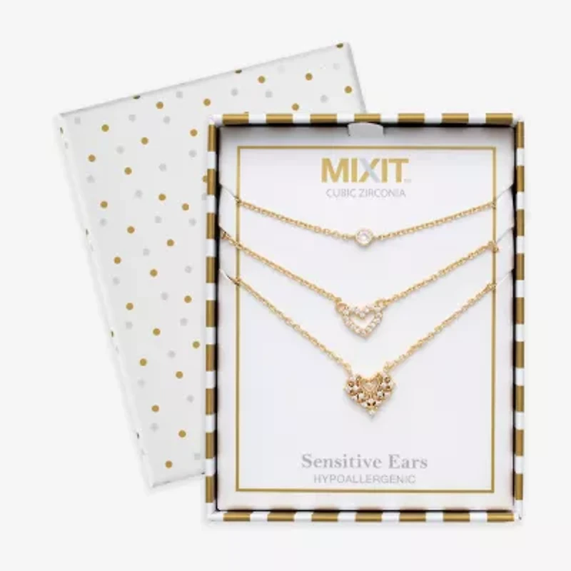 Mixit Womens Cubic Zirconia Hypoallergenic 3-pc. Necklace Set