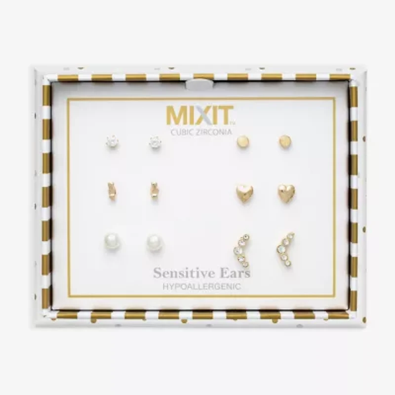 Mixit Womens Glass Hypoallergenic 6 Pair Earring Set