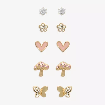 Mixit Mushroom Womens Glass Butterfly Flower Hypoallergenic 5 Pair Earring Set