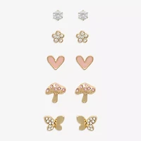 Mixit Mushroom Womens Glass Butterfly Flower Hypoallergenic 5 Pair Earring Set