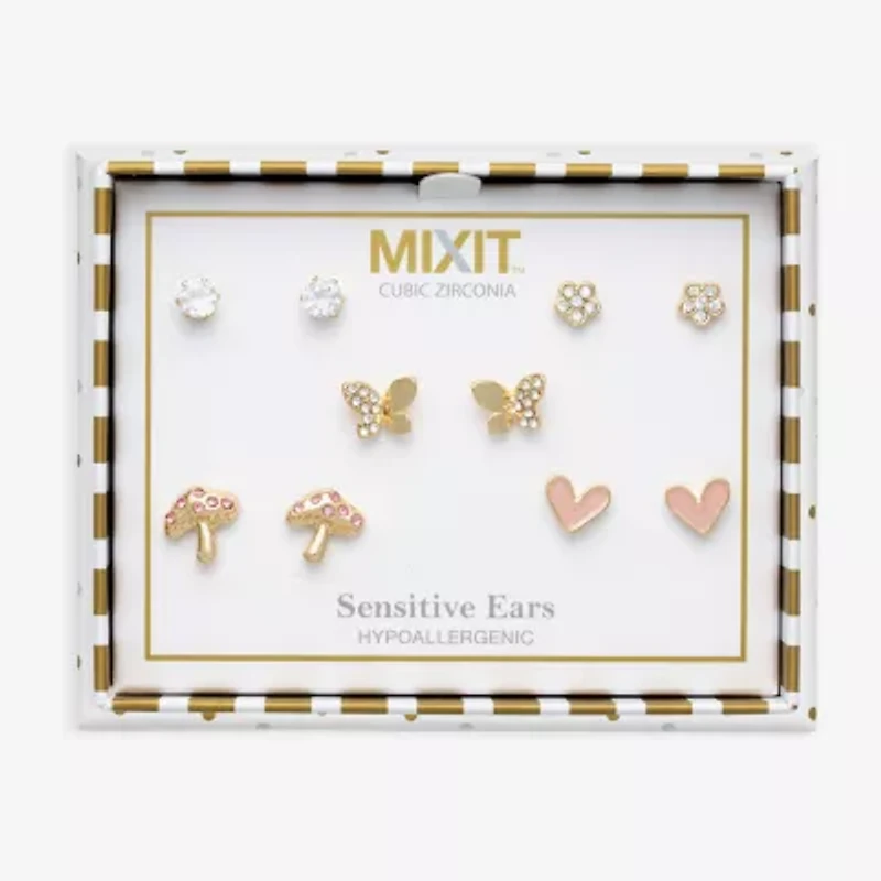 Mixit Mushroom Womens Glass Butterfly Flower Hypoallergenic 5 Pair Earring Set