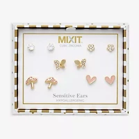 Mixit Mushroom Womens Glass Butterfly Flower Hypoallergenic 5 Pair Earring Set