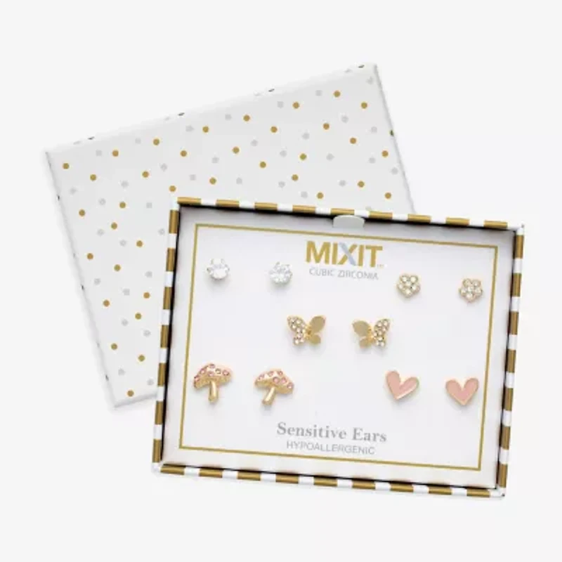 Mixit Mushroom Womens Glass Butterfly Flower Hypoallergenic 5 Pair Earring Set