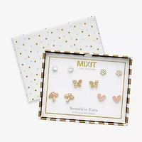 Mixit Mushroom Womens Glass Butterfly Flower Hypoallergenic 5 Pair Earring Set
