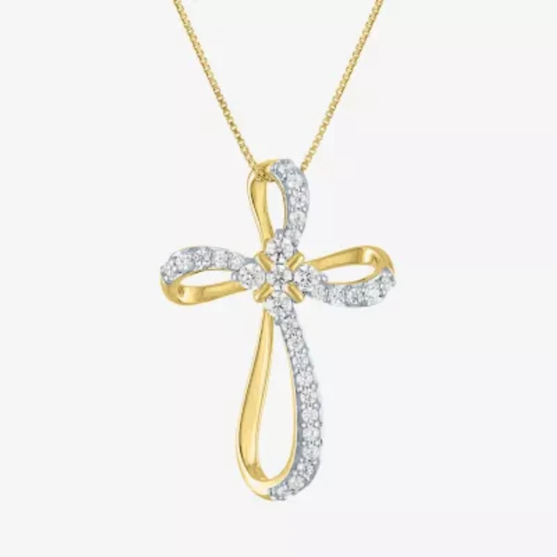 Cross (G-H, Si2-I1) Womens 5/8 CT. T.W. Lab Grown White Diamond 14K Gold Over Silver Cross 18 Inch Pendant Necklace
