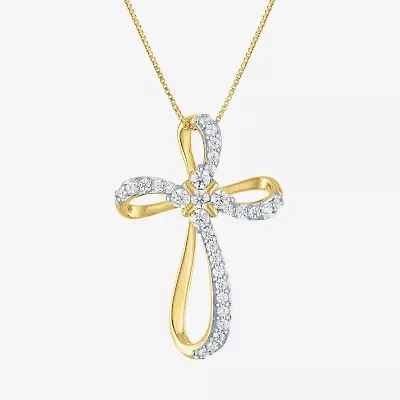 Cross (G-H, Si2-I1) Womens 5/8 CT. T.W. Lab Grown White Diamond 14K Gold Over Silver Cross 18 Inch Pendant Necklace