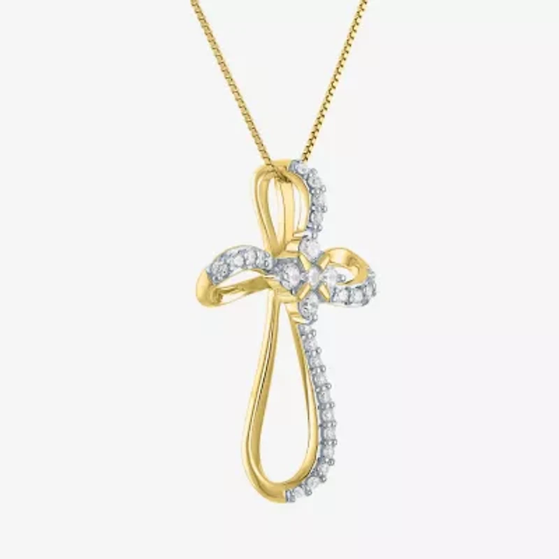 Cross (G-H, Si2-I1) Womens 5/8 CT. T.W. Lab Grown White Diamond 14K Gold Over Silver Cross 18 Inch Pendant Necklace