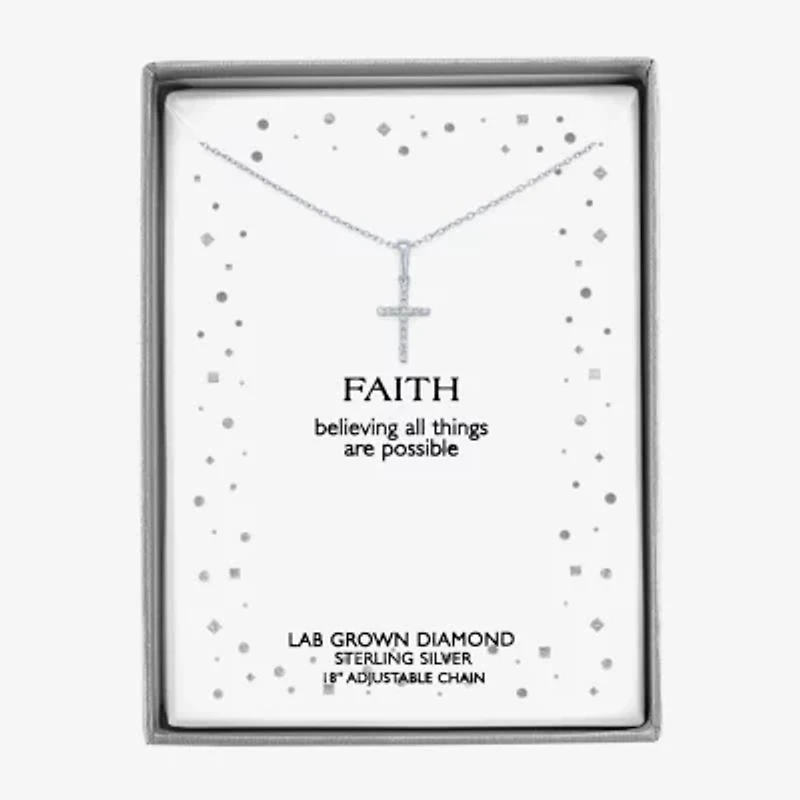 Diamond Accent Cross (G-H,Si2-I1) Womens Diamond Accent Lab Grown White Diamond Accent Sterling Silver Cross 16 Inch Pendant Necklace