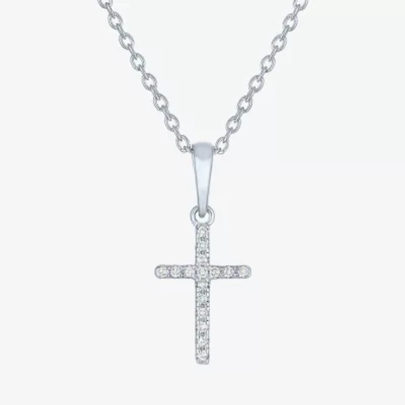 Diamond Accent Cross (G-H,Si2-I1) Womens Diamond Accent Lab Grown White Diamond Accent Sterling Silver Cross 16 Inch Pendant Necklace