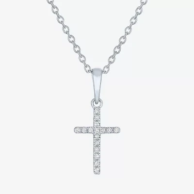 Diamond Accent Cross (G-H,Si2-I1) Womens Diamond Accent Lab Grown White Diamond Accent Sterling Silver Cross 16 Inch Pendant Necklace