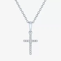 Diamond Accent Cross (G-H,Si2-I1) Womens Diamond Accent Lab Grown White Diamond Accent Sterling Silver Cross 16 Inch Pendant Necklace