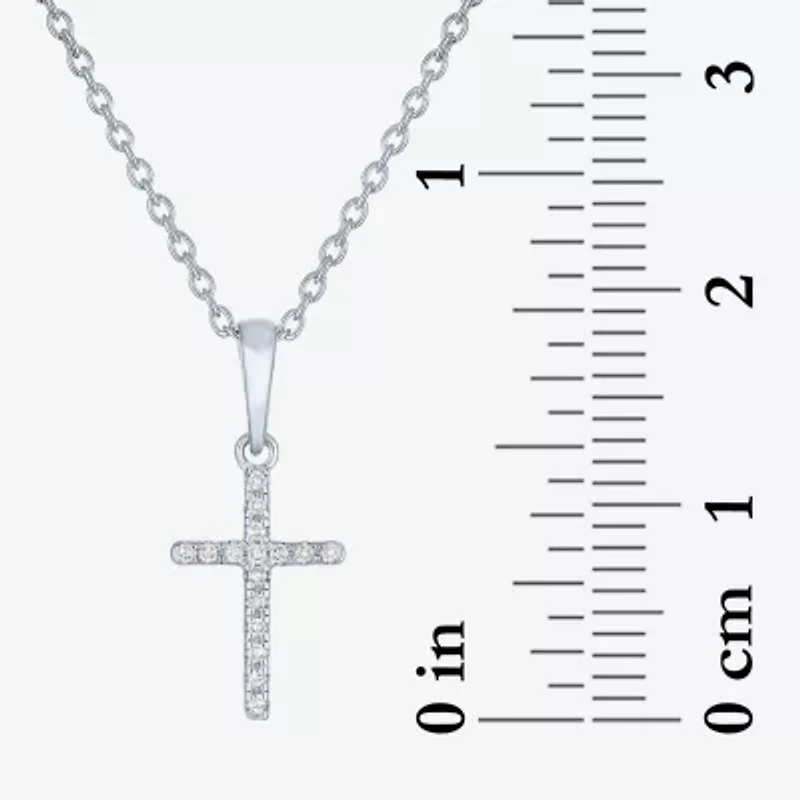 Diamond Accent Cross (G-H,Si2-I1) Womens Diamond Accent Lab Grown White Diamond Accent Sterling Silver Cross 16 Inch Pendant Necklace