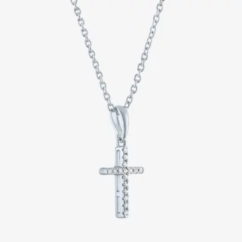 Diamond Accent Cross (G-H,Si2-I1) Womens Diamond Accent Lab Grown White Diamond Accent Sterling Silver Cross 16 Inch Pendant Necklace