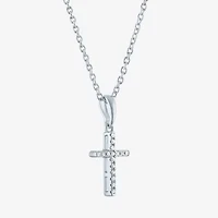 Diamond Accent Cross (G-H,Si2-I1) Womens Diamond Accent Lab Grown White Diamond Accent Sterling Silver Cross 16 Inch Pendant Necklace